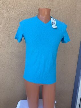 Kenneth Cole Reaction Men's V-Neck Short Sleeve Shirt - Turquoise Blue